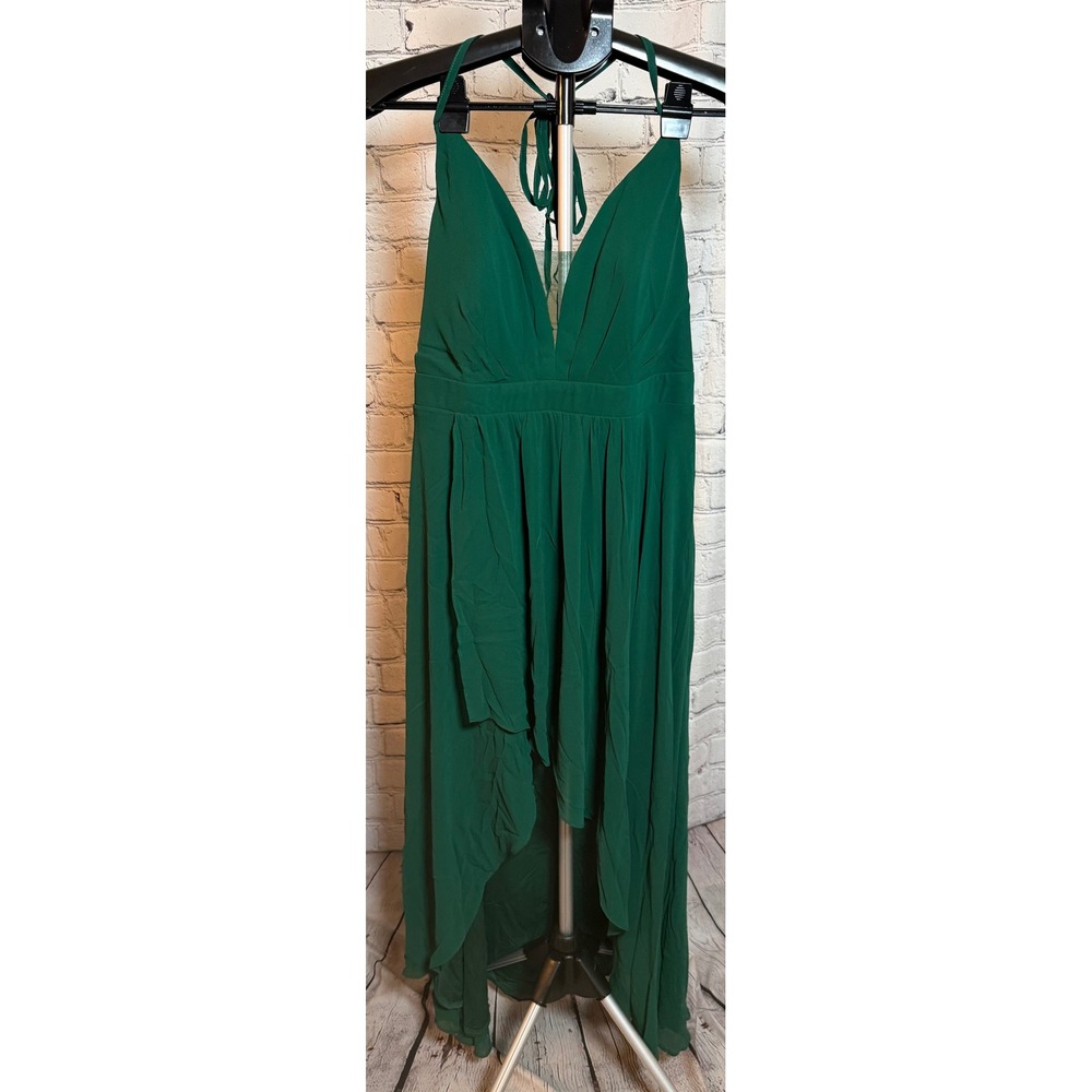 Ever Pretty Dark Green High Low Chiffon Gown Open Back Dress US 14 NWT - Picture 2 of 4